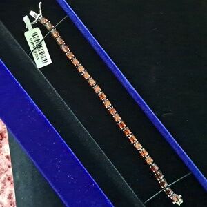 Natural Red Zircon Tennis Bracelet in 925 Sterling Silver.